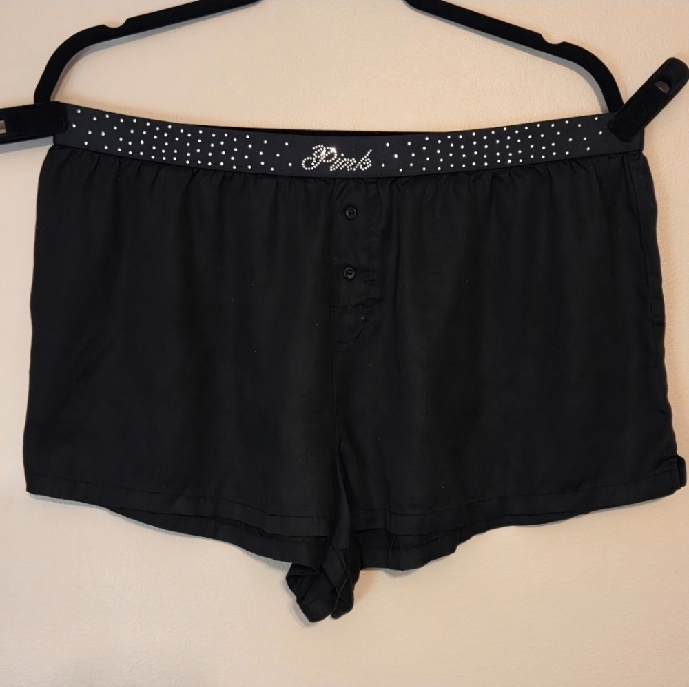 PINK Victoria's Secret Black Pajama Sleepwear Shorts Rhinestones